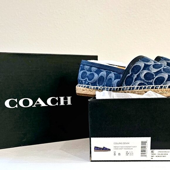 Coach Womens Collins Denim Espadrilles Slip Shoe Size 8 Navy Signature Canvas - Picture 8 of 9